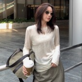 两色羊毛中缝内搭长袖 SHINE T恤 修身 软糯 The Row基础王炸单品