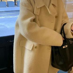 冬日温柔风 中长款 ounce 翻领双排扣 大衣外套 小羊驼毛 SHINE