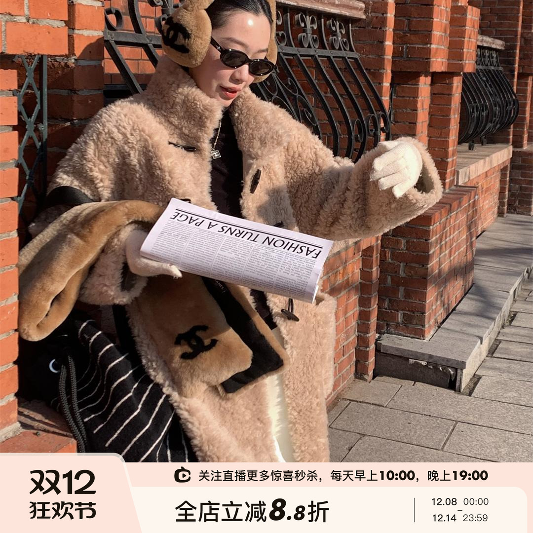 立领颗粒羊毛保暖中长款大衣外套