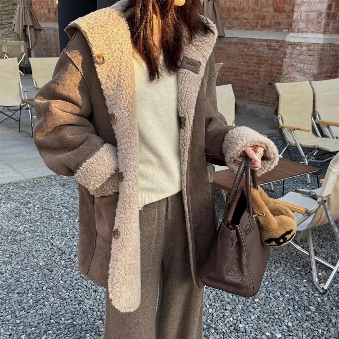 SHINE 冬季新品 时髦两面穿 100羊毛 皮毛一体两色保暖连帽外套,女装/女士精品,短外套,淘宝优惠券,粉丝福利购,淘宝优惠卷