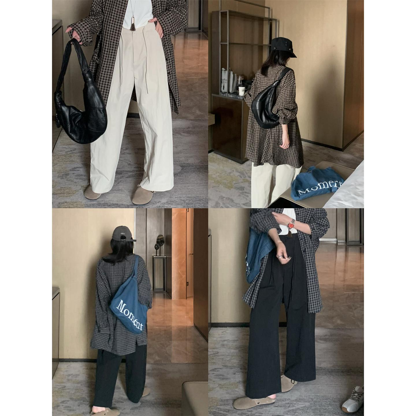 SHINE 春季新品 日本工厂订单 抽绳松紧腰 两色直筒休闲裤长裤