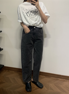 现货秒发 SHINE 经典推荐 时髦烟灰色 设计感搭扣 直筒宽松牛仔裤