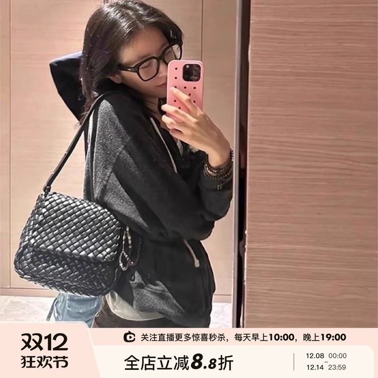 SHINE 进口三色花色交织面料 明星同款简约连帽 三色卫衣外套开衫