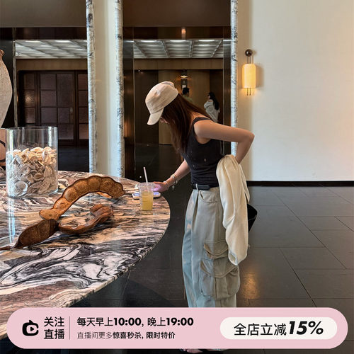 多口袋纯棉直筒两色牛仔裤