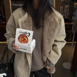 SHINE 48小时退换 重磅款 兔皮毛一体廓形两面穿保暖抗风派克外套