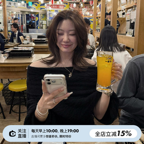 翻折斜肩套头针织毛衣
