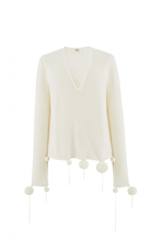 2022PORTS1961气质羊绒衫毛球V领显瘦毛衣针织球球长袖套头优雅