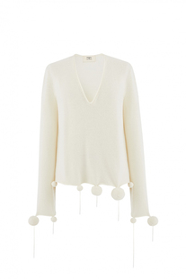 2022PORTS1961气质羊绒衫毛球V领显瘦毛衣针织球球长袖套头优雅