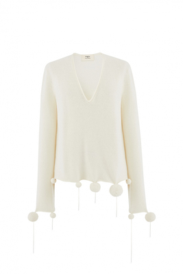 羊绒V领套头毛球ports1961显瘦