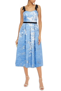 正品折扣3折MARCHESA NOTTE金属提花无袖收腰连衣裙优雅气质