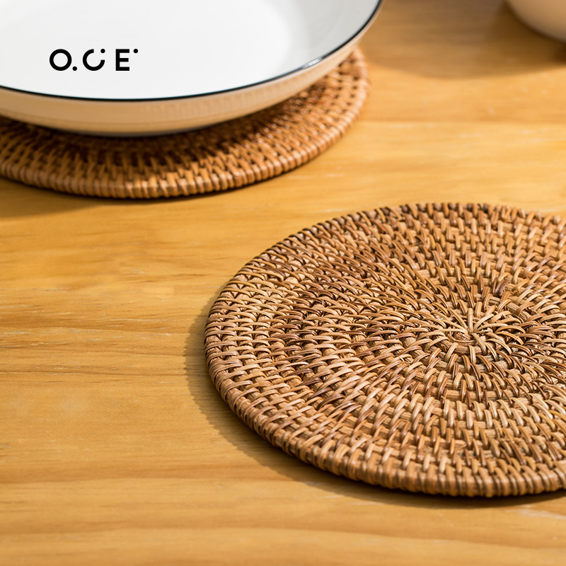OCE家品藤编锅垫编织家用厨房客厅桌垫杯垫隔热茶壶垫碗垫盘垫