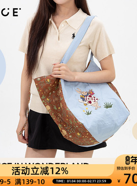 OCE爱丽丝漫游仙境圣诞复古慵懒单肩包2025拼接亮色外观耐看显气