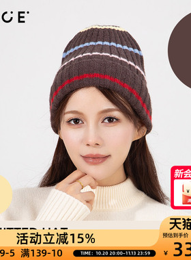 OCE条纹堆堆针织帽女秋冬季大头围显脸小百搭冷帽子潮韩系