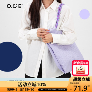 OCE条纹褶皱花绳单肩包新式斜挎包包女2026新款大容量通勤