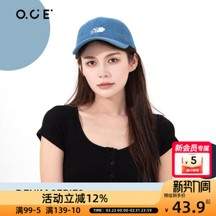 OCE牛仔系列花漾棒球帽韩版 大头显脸小情侣鸭舌帽子