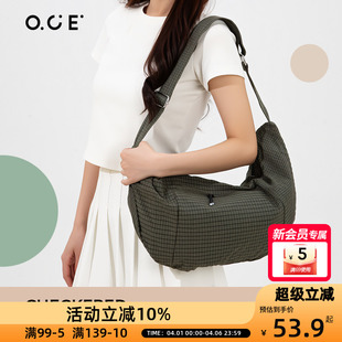 OCE格纹大号斜挎包日系学院风百搭大容量单肩包包女