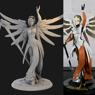 守望先锋天使拒收姿势 1/24GK白模 1比12手办3D打印树脂模型 26