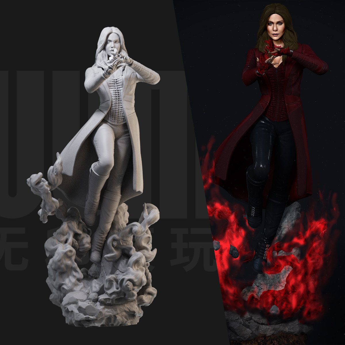 1/24 绯红女巫 复仇者联盟18比例gk白模手办 3d打印兵人模型 2014