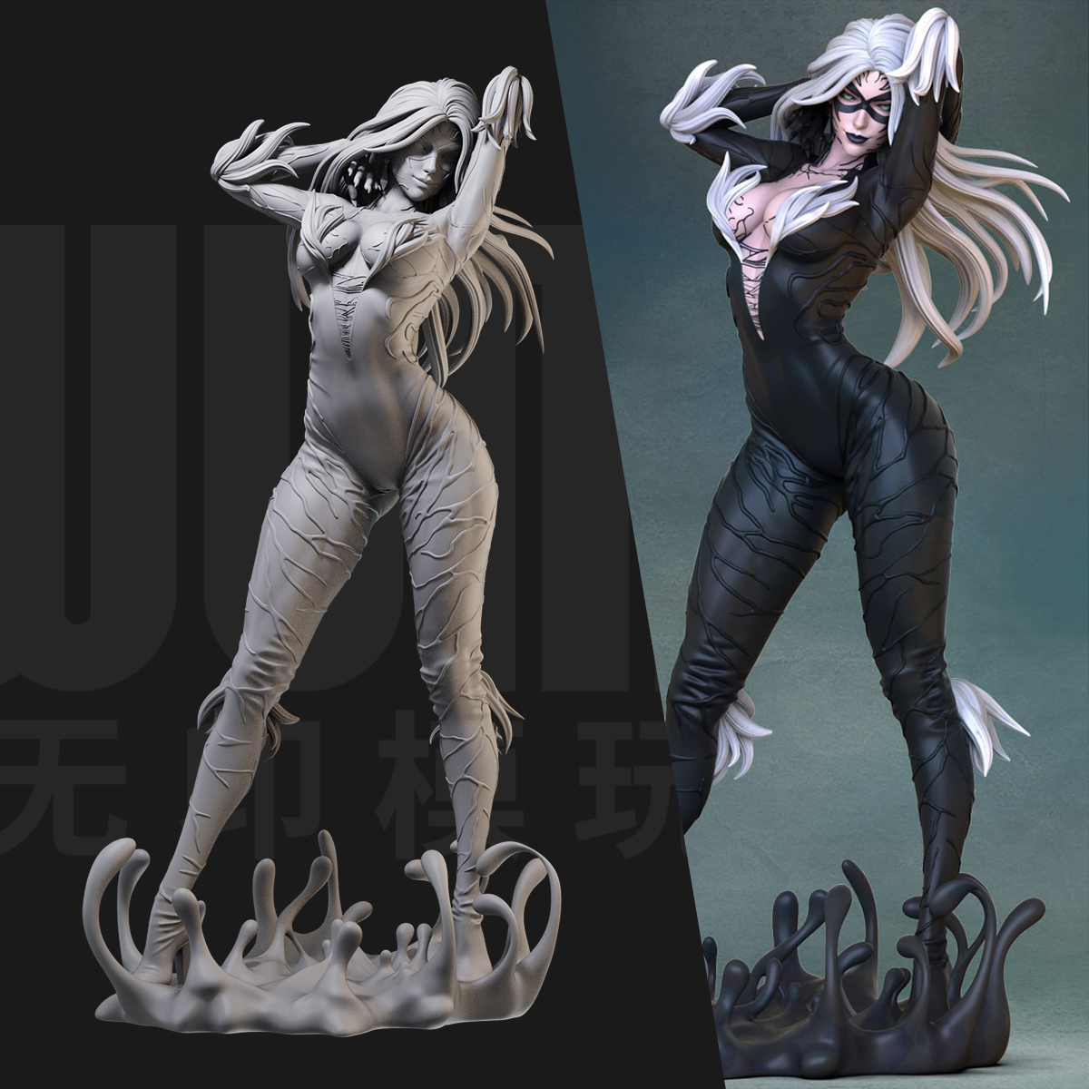 1/24毒液黑猫 漫威 蜘蛛侠 18比例GK白模手办3D打印兵人模型 5752