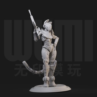 机甲猫女战士 少女兵人 1/24白模GK手办 35比例兵人3D打印模型679