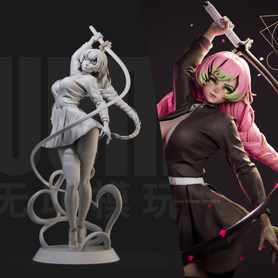 甘露寺蜜璃 鬼灭之刃 1/24白模GK手办 35比例兵人3D打印模型 449