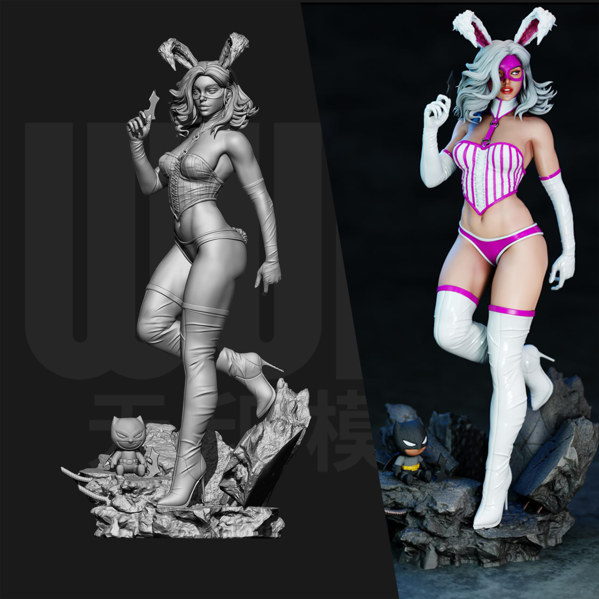 DC 白兔 吉安娜 反派1/24GK白模手办 18比例树脂3D打印模型 6547