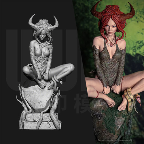 红发女魅魔 西方奇幻 1/24手办GK白模 18比例3D打印兵人模型 6222