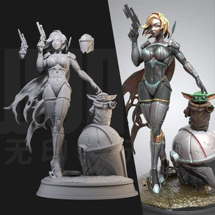 1/24女曼达洛人 尤达宝宝 18比例GK白模手办 3D打印兵人模型 2196