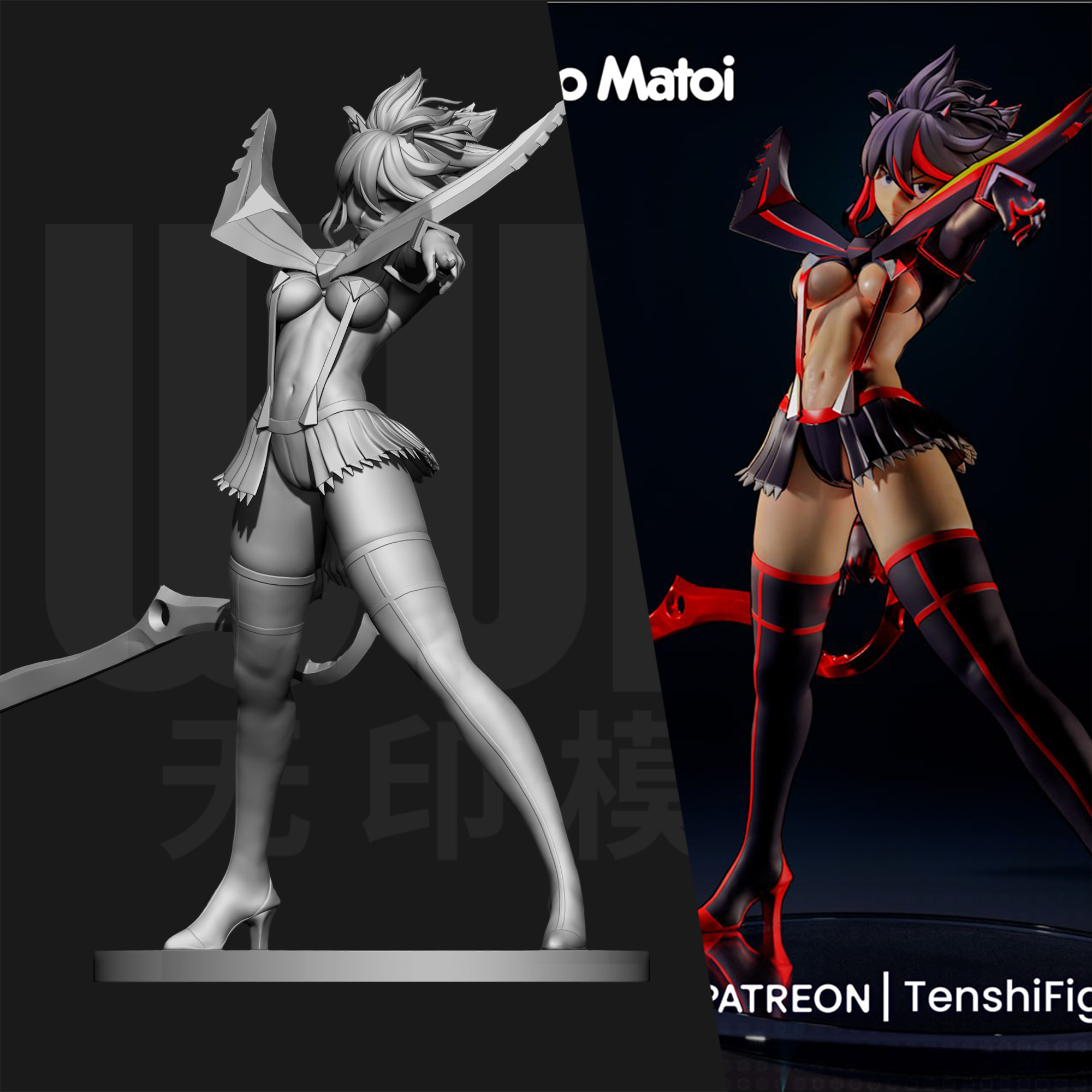 斩服少女 缠流子 1/24GK白模手办 18比例树脂3D打印模型 6543