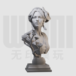 狐面具舞姬胸像 亚洲日式人物1/16树脂白模 10比例GK手办模型 421