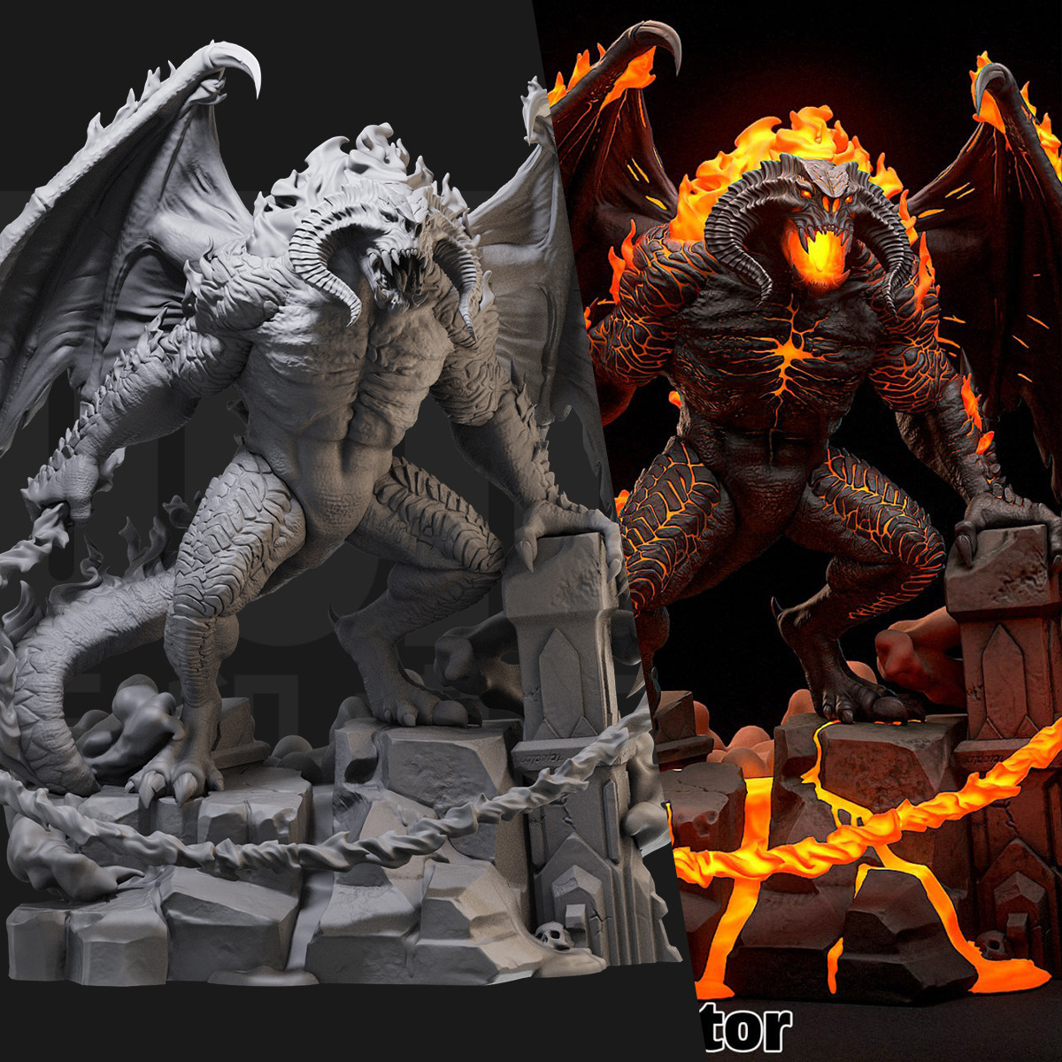 1/24  指环王 炎魔 18比例GK白模手办3D打印兵人模型 5709