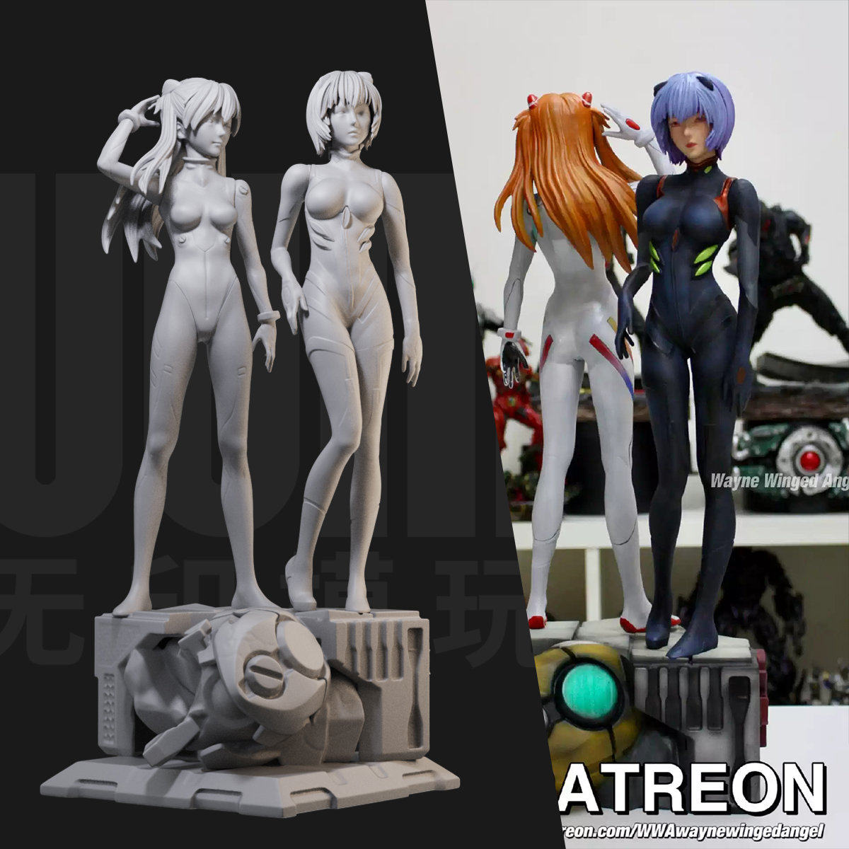 明日香绫波丽场景EVA 1:24白模手办/18比例GK兵人3D打印模型 1192