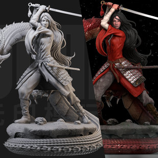 1/24花木兰 巾帼英雄 国风 18比例GK白模手办3D打印兵人模型 3923