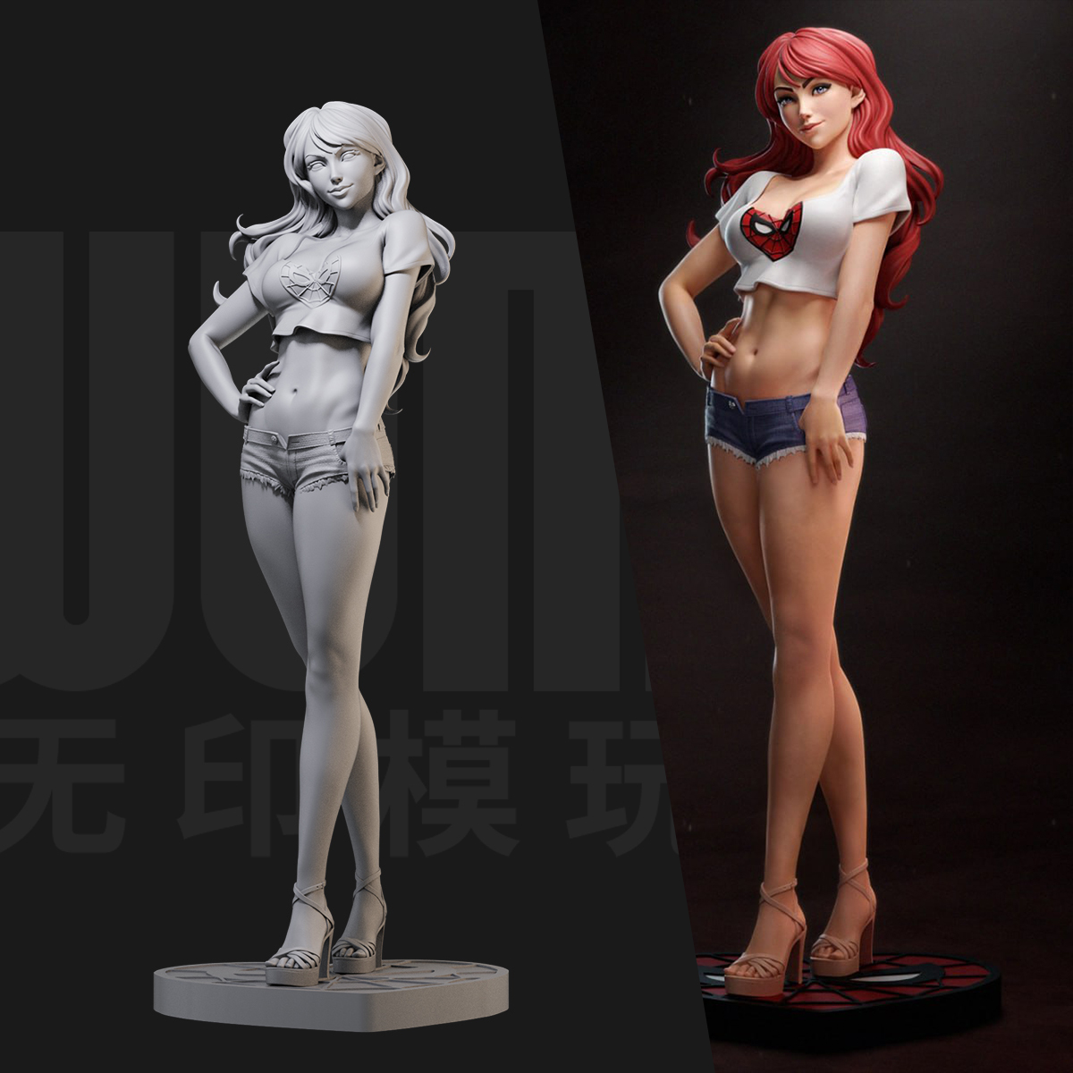 1/24 玛丽简 蜘蛛侠 漫威 18比例GK白模手办3D打印兵人模型 4426