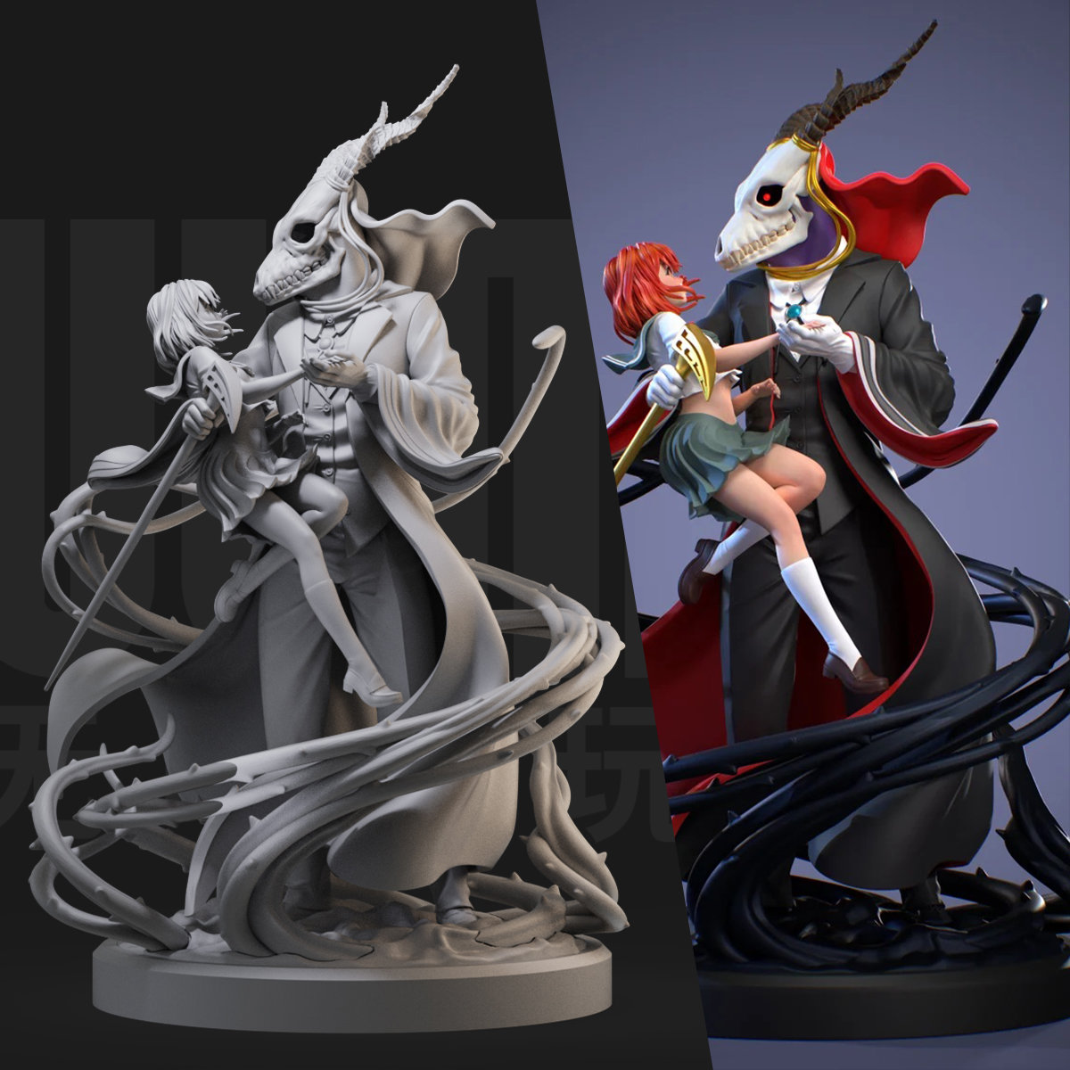 羽鸟和恩滋魔法使的新娘 1/24GK白模 1比12手办3D打印树脂模型365