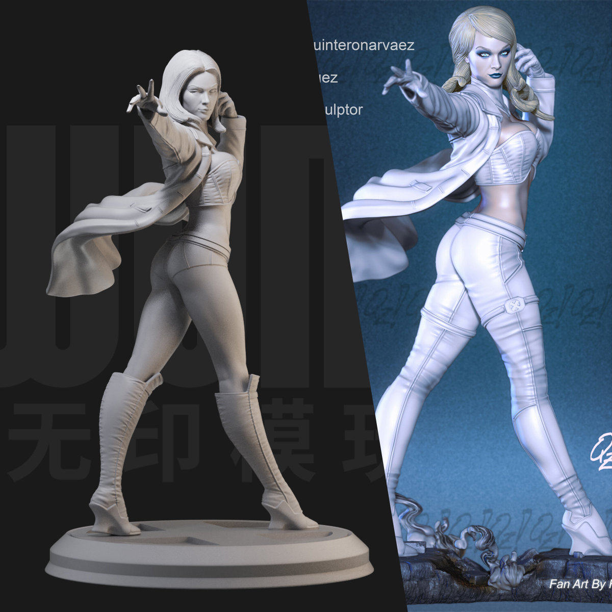 白皇后 漫威x战警 1:24白模手办/18比例gk兵人3d打印模型 1395