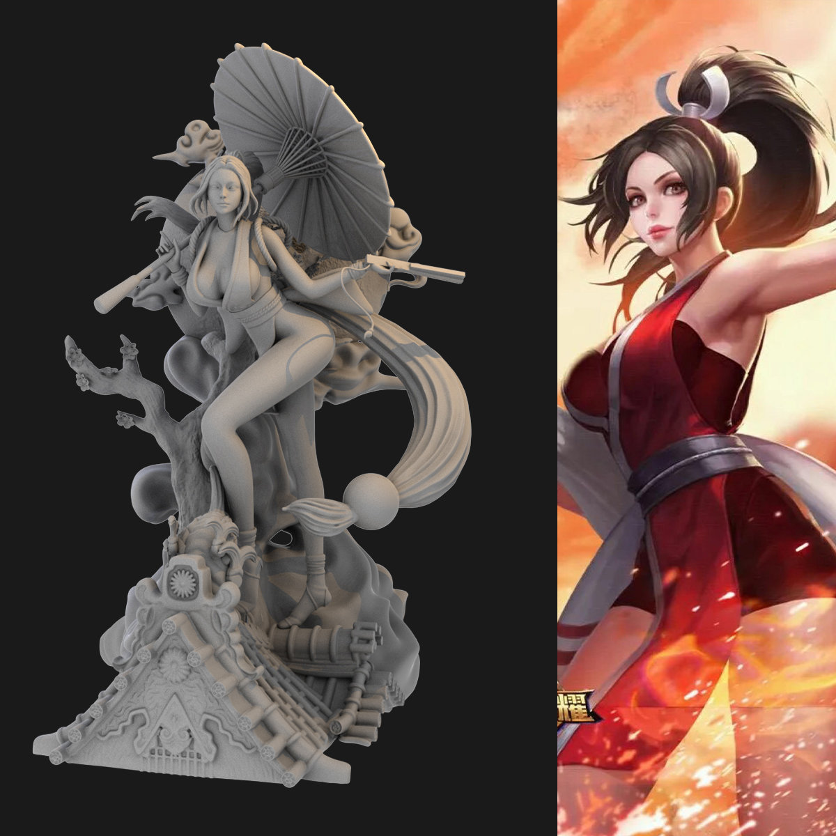 拳皇不知火舞场景 1/24gk白模 1比12手办3d打印树脂模型 296