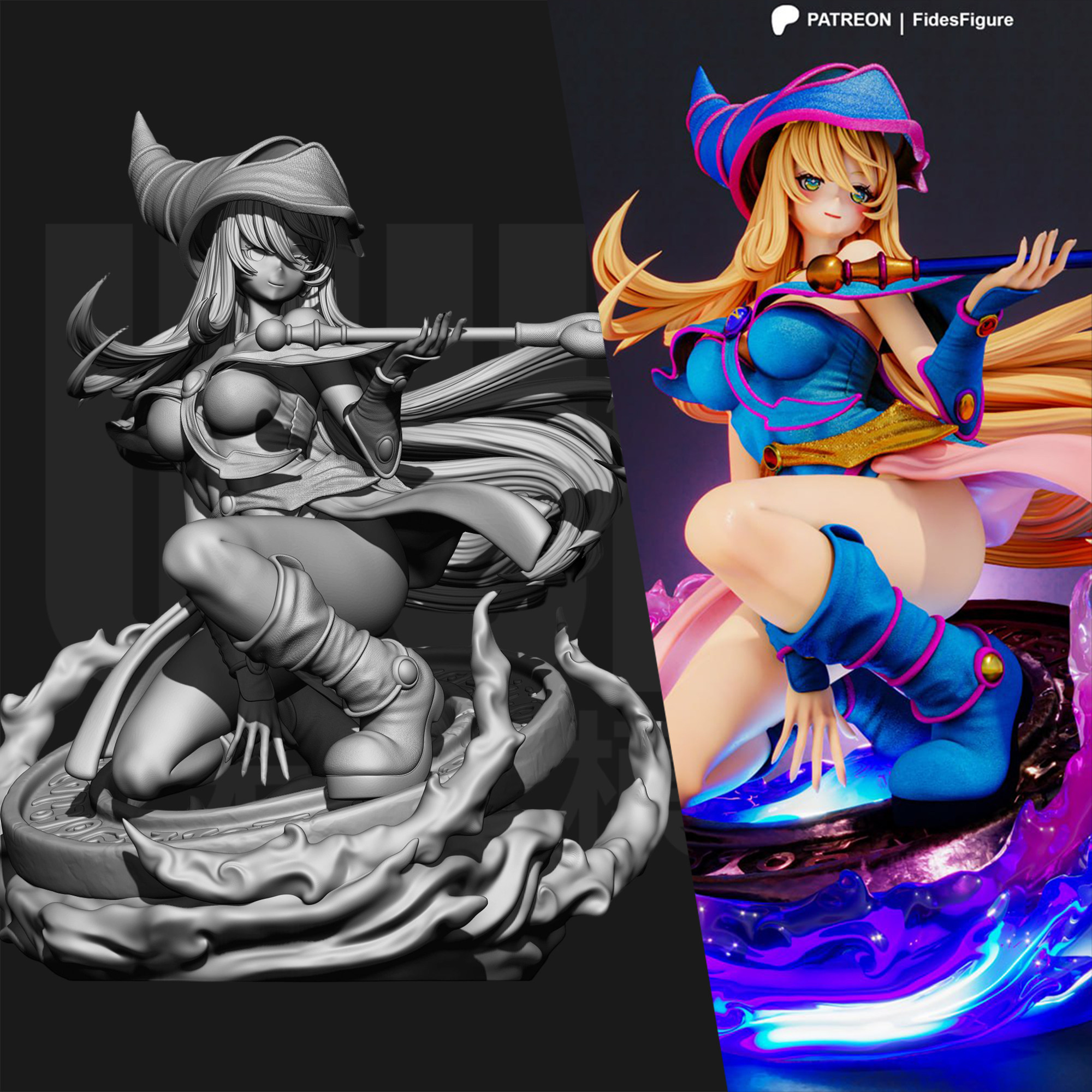 游戏王 黑魔导女孩 1/24GK白模手办 18比例树脂3D打印模型 7293图片
