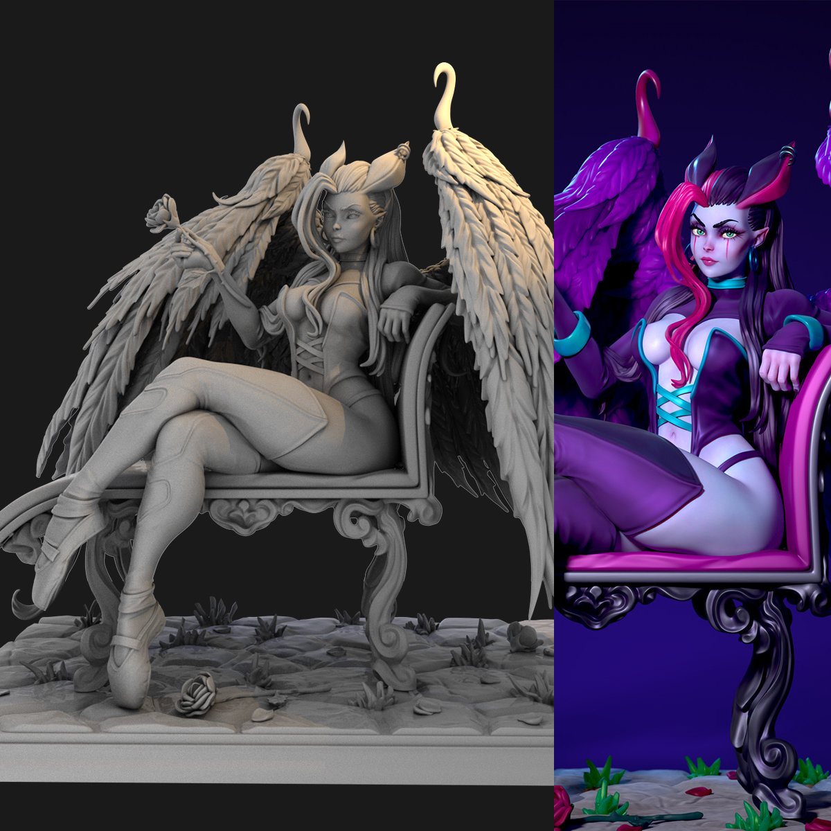 恶魔gk白模兵人人偶3d树脂模型