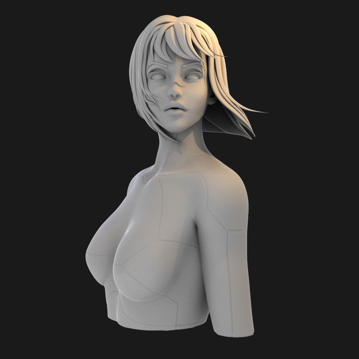 赛博朋克机械姬胸像 1比16GK白模 3D打印树脂 1/10手办模型 79