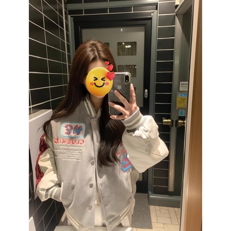 美式复古重磅刺绣立领棒球服外套女秋冬季潮牌设计感小众夹克上衣