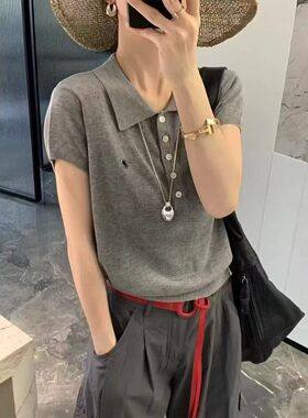 2026夏季新款韩版宽松显瘦百搭翻领短袖针织衫女毛衣上衣