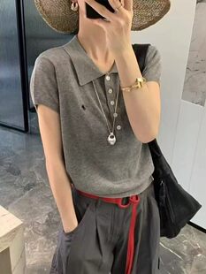 宽松显瘦百搭翻领短袖 2026夏季 新款 韩版 女毛衣上衣 针织衫
