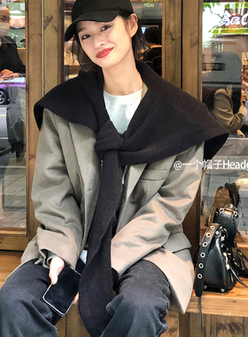 韩版ins纯色针织围巾女秋冬季百搭保暖披肩2024新款学生情侣围脖