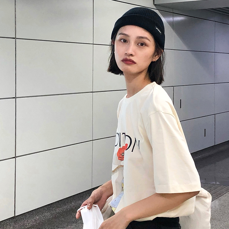 ins字母毛线帽子女秋冬季百搭显脸小针织帽男日系保暖瓜皮冷帽潮