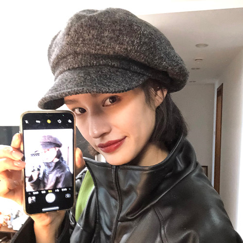 贝雷帽子女秋冬季百搭八角画家帽