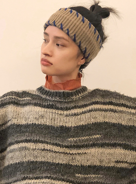 潮酷风~网红个性针织毛线发带韩版弹力宽边洗脸发箍复古头饰ins潮