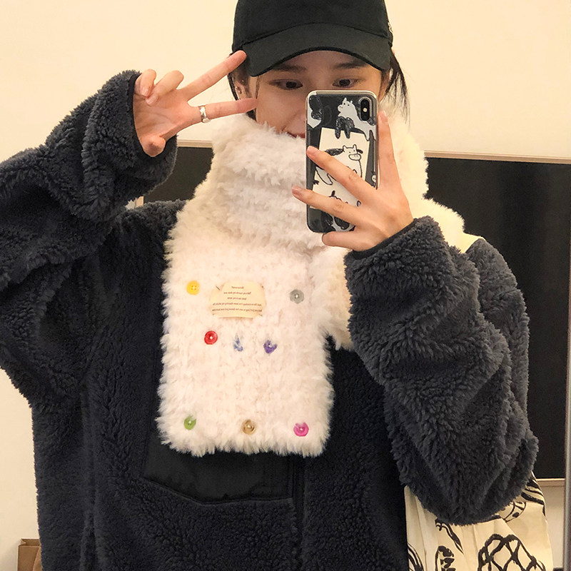 秋冬百搭纽扣围巾女保暖学生围脖