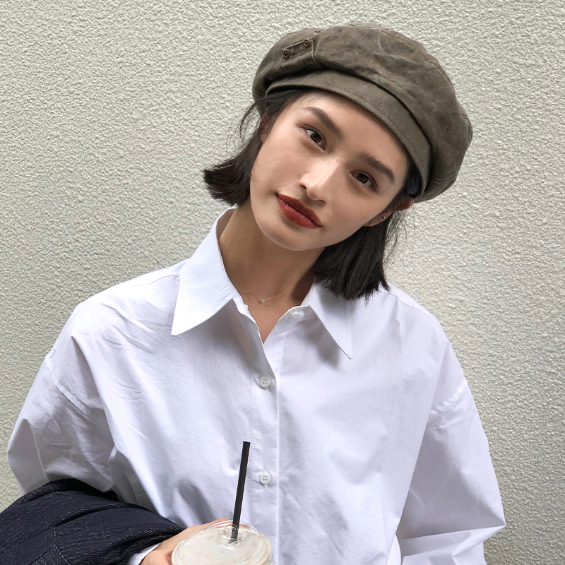 贝雷帽女复古显脸小八角画家帽子