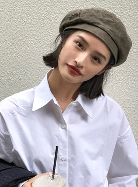 小众设计款~日系复古贝雷帽女春秋大头围百搭显脸小八角画家帽子